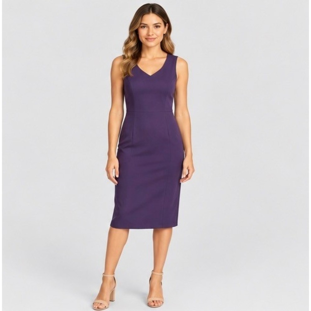 R&M Richards Womens 14 Purple Maxi Dress Sheath Sleeveless Formal Quiet Luxury